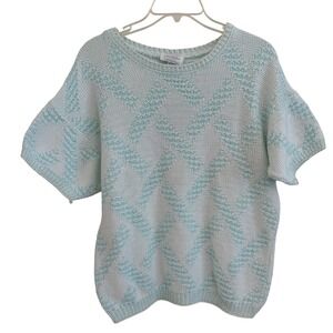 Vintage Across America Knit Maven Short Sleeve Sweater Mint Green Geometric USA